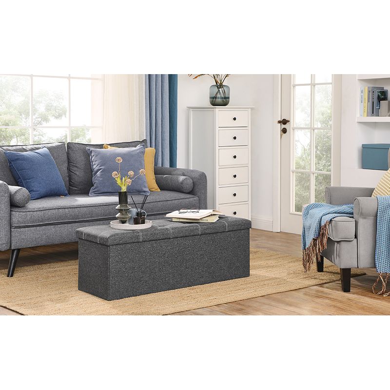 Casa si Gradina - Mobilier - Scaune si fotolii - Fotolii - Bancheta pliabila cu spatiu de depozitare 110x38x38 cm, MDF si material textil, capacitate 300 kg, gri inchis - Infinity.ro