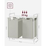 Market - Spalare si intretinere rufe - Uscatoare de rufe si accesorii - Cos de rufe, 2 compartimente, saci de rufe detasabili, raft, cadru metalic, 2x46L, 73x33x72 cm, alb - Infinity.ro