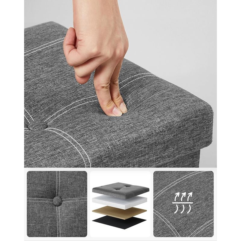 Casa si Gradina - Mobilier - Scaune si fotolii - Fotolii - Bancheta pliabila cu spatiu de depozitare 110x38x38 cm, MDF si material textil, capacitate 300 kg, gri inchis - Infinity.ro