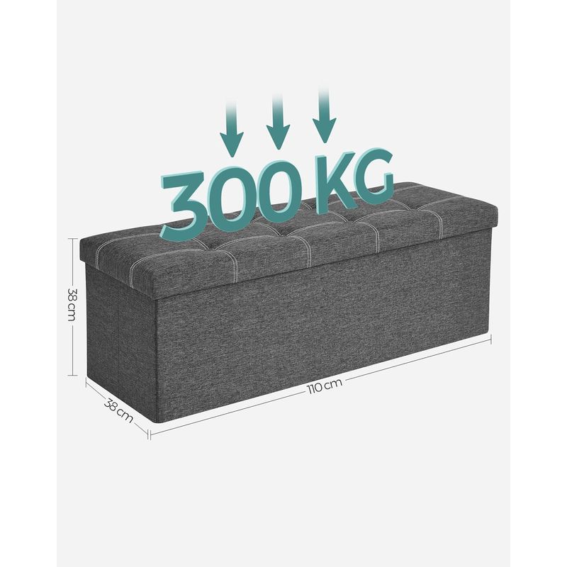 Casa si Gradina - Mobilier - Scaune si fotolii - Fotolii - Bancheta pliabila cu spatiu de depozitare 110x38x38 cm, MDF si material textil, capacitate 300 kg, gri inchis - Infinity.ro