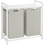 Market - Spalare si intretinere rufe - Uscatoare de rufe si accesorii - Cos de rufe, 2 compartimente, saci de rufe detasabili, raft, cadru metalic, 2x46L, 73x33x72 cm, alb - Infinity.ro