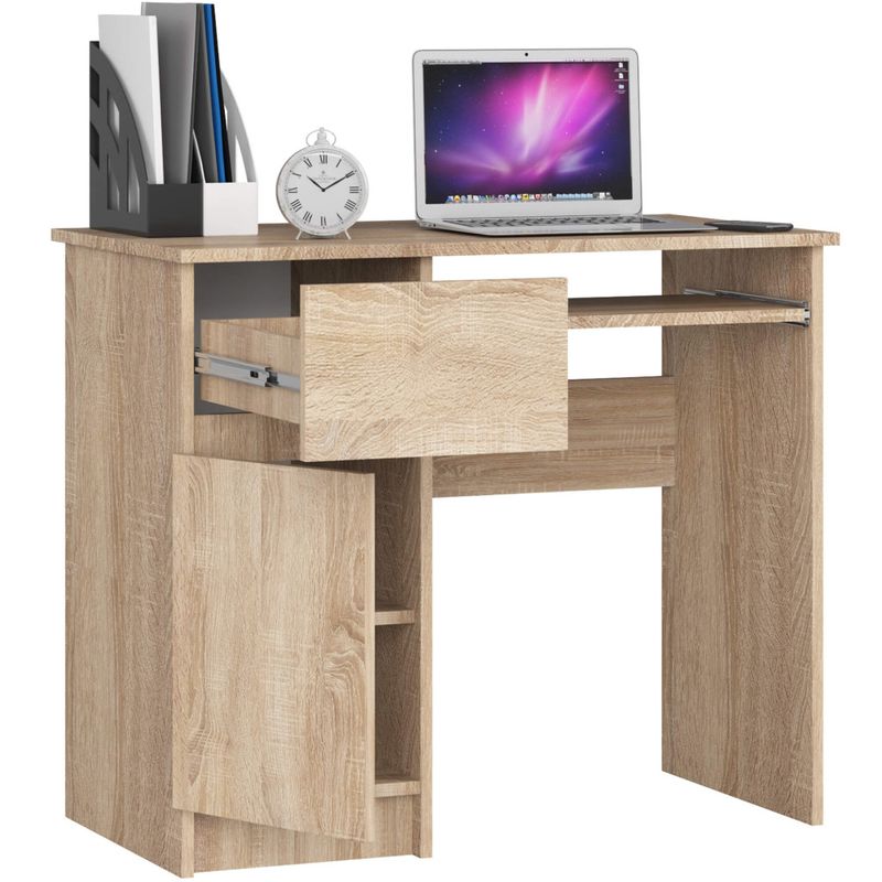 Casa si Gradina - Mobilier - Mese si birouri - Birouri - Birou computer PIKSEL, cu sertar, dulap si raft pentru tastatura, stanga, 90x50x77 cm, stejar sonoma - Infinity.ro