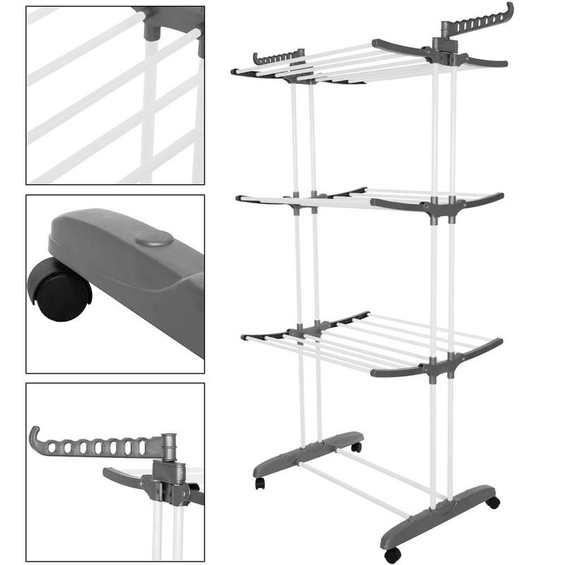 Market - Spalare si intretinere rufe - Uscatoare de rufe si accesorii - Uscator vertical pentru rufe, mobil si pliabil, cu doua umerase, 75x57x170cm, sarcina 20kg - Infinity.ro