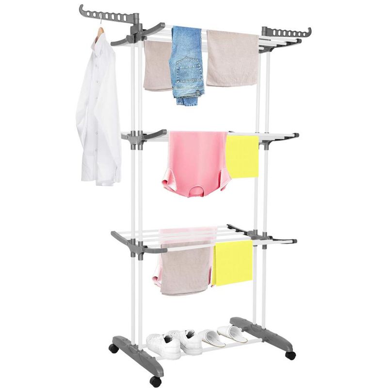 Market - Spalare si intretinere rufe - Uscatoare de rufe si accesorii - Uscator vertical pentru rufe, mobil si pliabil, cu doua umerase, 75x57x170cm, sarcina 20kg - Infinity.ro