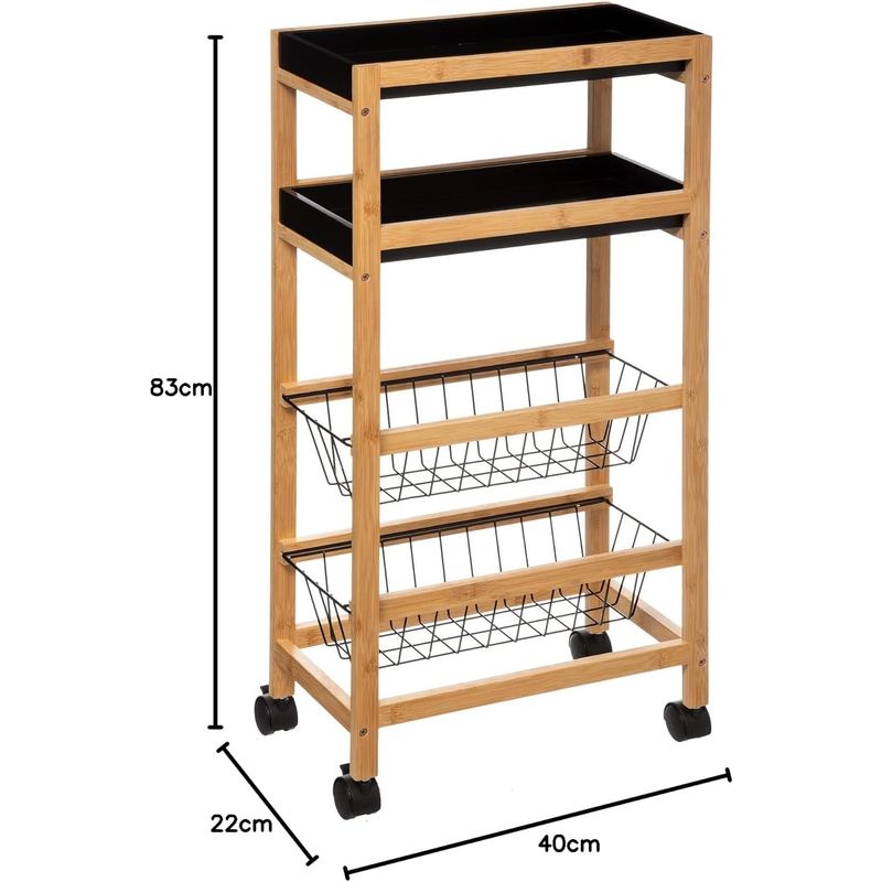 Casa si Gradina - Bucatarie si vesela - Ustensile bucatarie - Tavi servire - Carucior 5Five Blackwood cu 3 niveluri, bambus si MDF, 41x22x83 cm, natur si negru - Infinity.ro