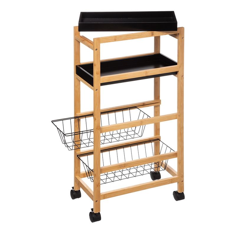 Casa si Gradina - Bucatarie si vesela - Ustensile bucatarie - Tavi servire - Carucior 5Five Blackwood cu 3 niveluri, bambus si MDF, 41x22x83 cm, natur si negru - Infinity.ro