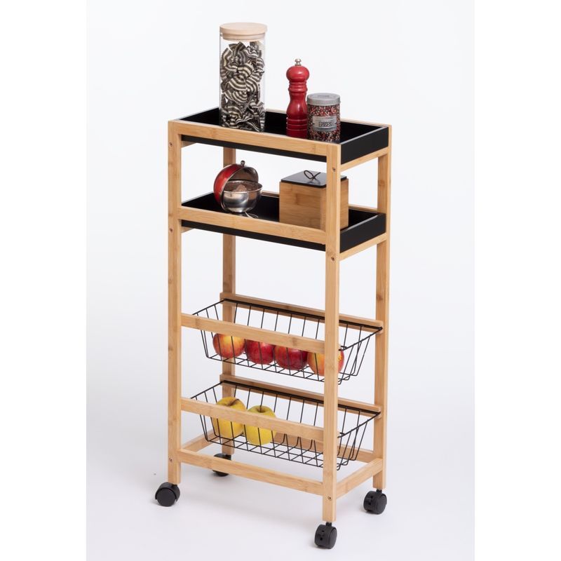 Casa si Gradina - Bucatarie si vesela - Ustensile bucatarie - Tavi servire - Carucior 5Five Blackwood cu 3 niveluri, bambus si MDF, 41x22x83 cm, natur si negru - Infinity.ro