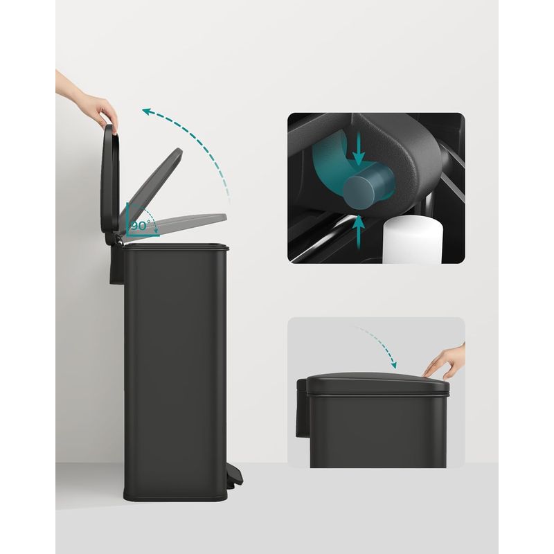 Casa si Gradina - Mobilier - Organizare si depozitare - Cosuri de gunoi - Cos de gunoi din otel, cu pedala si soft-close, saci gunoi inclusi, 40 litri, negru - Infinity.ro