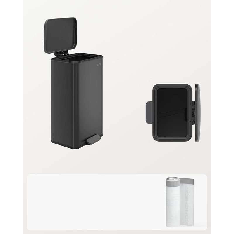 Casa si Gradina - Mobilier - Organizare si depozitare - Cosuri de gunoi - Cos de gunoi din otel, cu pedala si soft-close, saci gunoi inclusi, 40 litri, negru - Infinity.ro