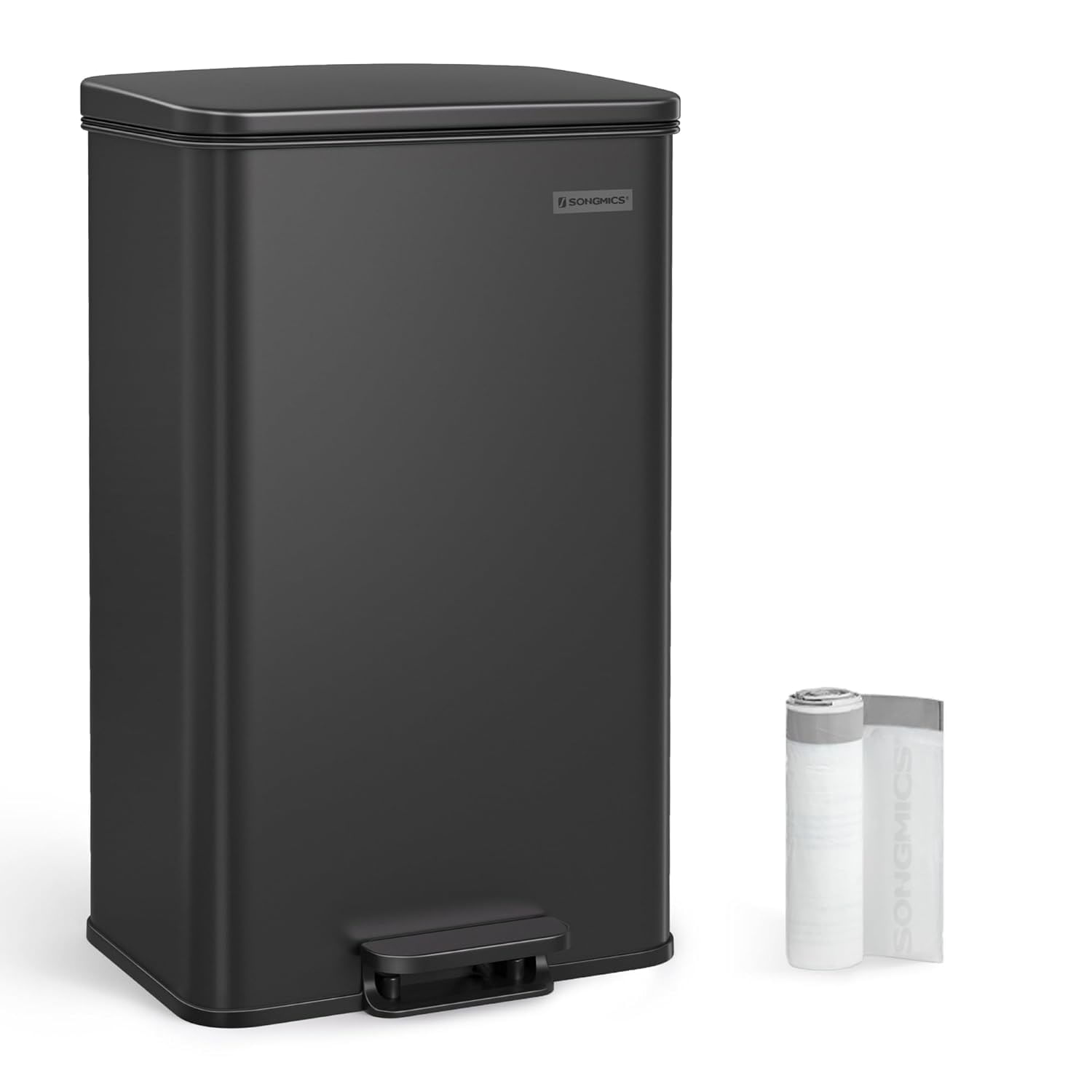 Cos de gunoi din otel, cu pedala si soft-close, saci gunoi inclusi, 40 litri, negru