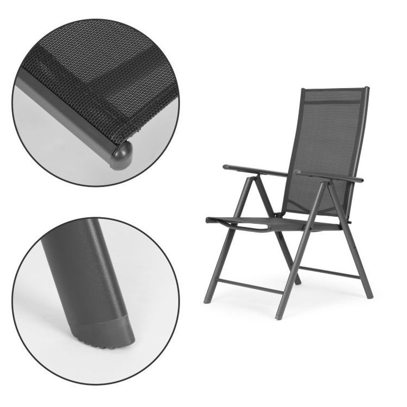 Casa si Gradina - Gradina si terasa - Mobilier exterior - Seturi mobila gradina - Set 4 scaune gradina 70x57x106 cm, pliante cu spatar reglabil 7 pozitii, structura otel si textilena, gri - Infinity.ro