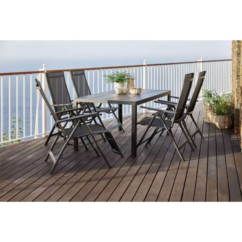 Casa si Gradina - Gradina si terasa - Mobilier exterior - Seturi mobila gradina - Set 4 scaune gradina 70x57x106 cm, pliante cu spatar reglabil 7 pozitii, structura otel si textilena, gri - Infinity.ro