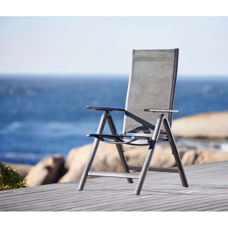 Casa si Gradina - Gradina si terasa - Mobilier exterior - Seturi mobila gradina - Set 4 scaune gradina 70x57x106 cm, pliante cu spatar reglabil 7 pozitii, structura otel si textilena, gri - Infinity.ro