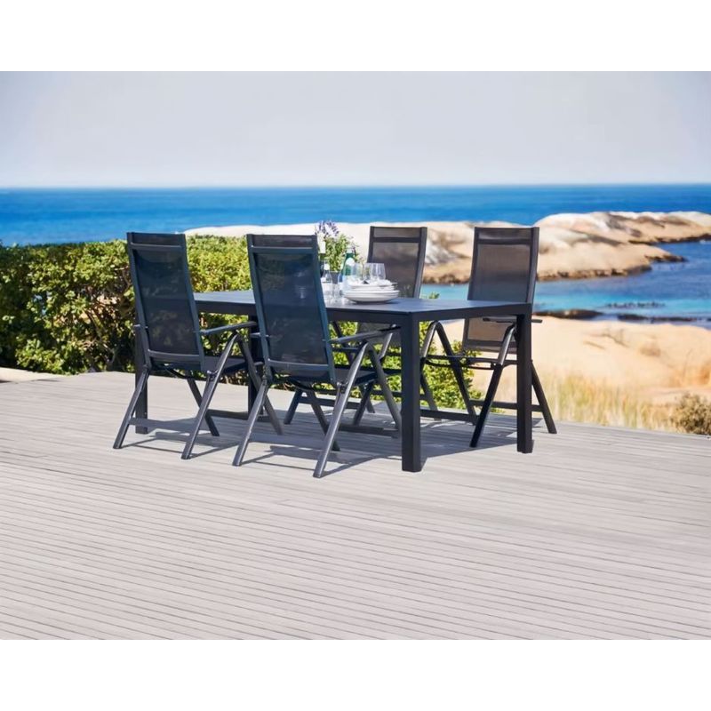 Casa si Gradina - Gradina si terasa - Mobilier exterior - Seturi mobila gradina - Set 4 scaune gradina 70x57x106 cm, pliante cu spatar reglabil 7 pozitii, structura otel si textilena, gri - Infinity.ro
