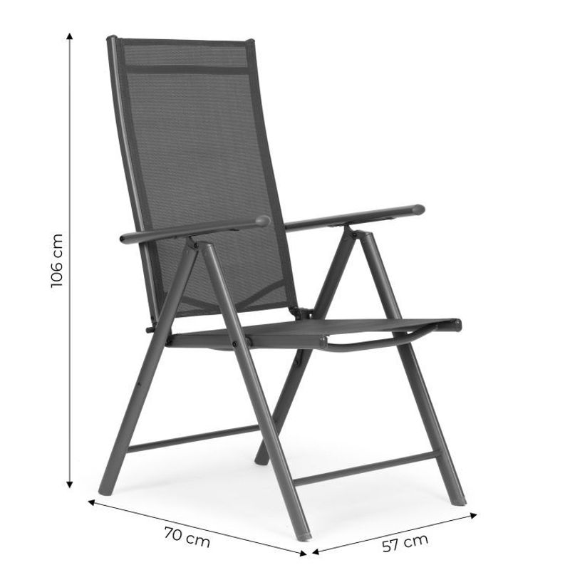 Casa si Gradina - Gradina si terasa - Mobilier exterior - Seturi mobila gradina - Set 4 scaune gradina 70x57x106 cm, pliante cu spatar reglabil 7 pozitii, structura otel si textilena, gri - Infinity.ro