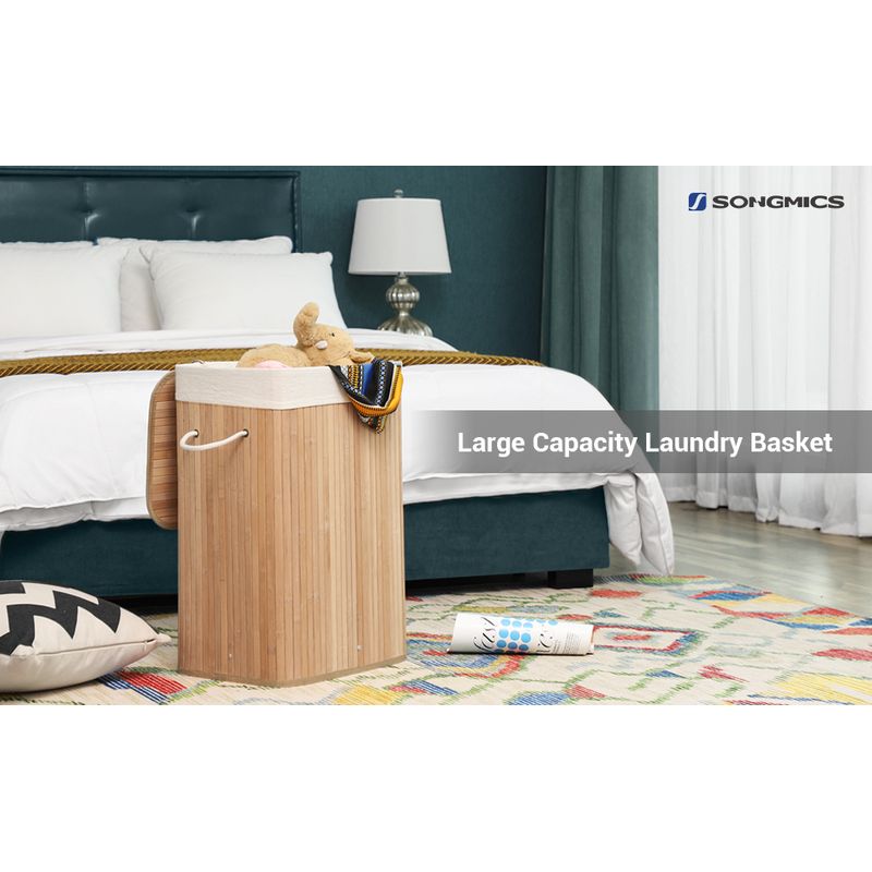 Market - Spalare si intretinere rufe - Uscatoare de rufe si accesorii - Cos de rufe din bambus, pliabil, cu captuseala detasabila lavabila, 72L, 40x30x60cm, natural - Infinity.ro