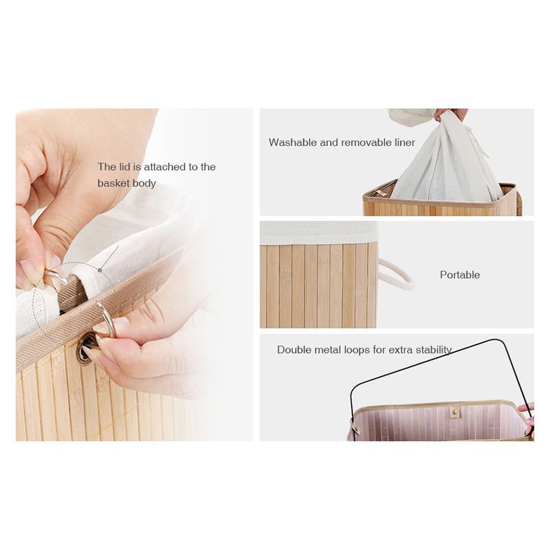 Market - Spalare si intretinere rufe - Uscatoare de rufe si accesorii - Cos de rufe din bambus, pliabil, cu captuseala detasabila lavabila, 72L, 40x30x60cm, natural - Infinity.ro