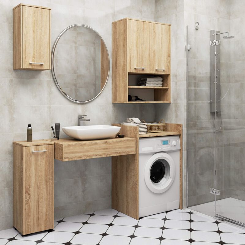 Casa si Gradina - Mobilier - Mobilier baie - Corpuri baie - Masca pentru masina de spalat cu polita, PAL laminat, 64x50x98 cm, stejar sonoma - Infinity.ro