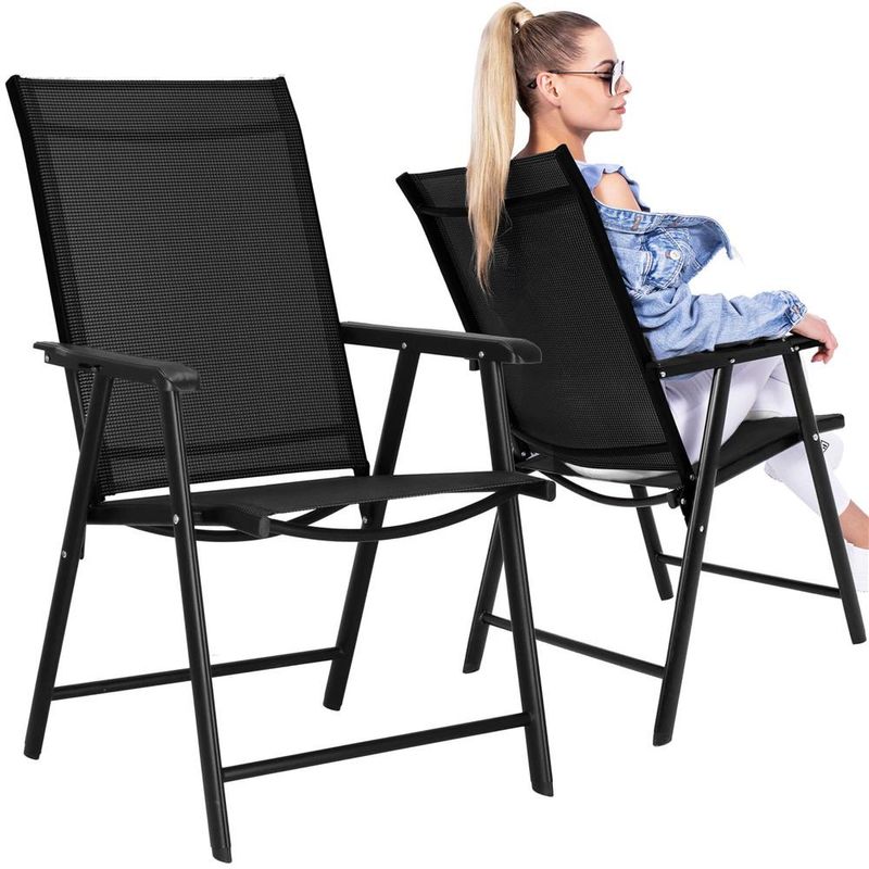 Casa si Gradina - Gradina si terasa - Mobilier exterior - Seturi mobila gradina - Scaun de gradina metalic, pliabil, 95x57x66cm, maxim 150kg, negru - Infinity.ro