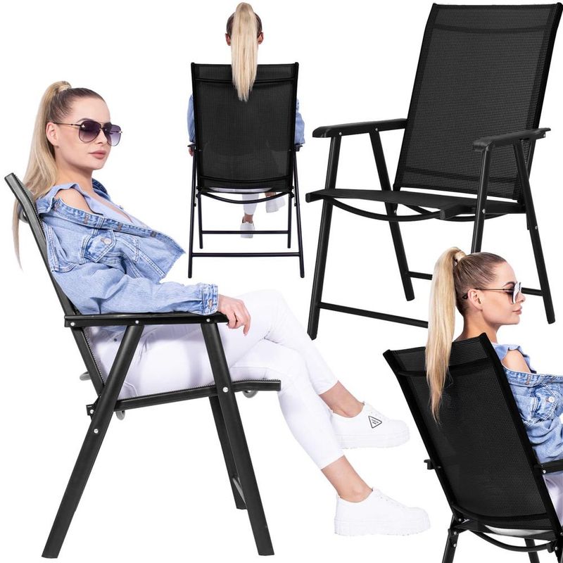 Casa si Gradina - Gradina si terasa - Mobilier exterior - Seturi mobila gradina - Scaun de gradina metalic, pliabil, 95x57x66cm, maxim 150kg, negru - Infinity.ro