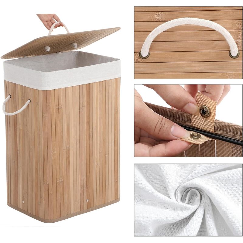 Market - Spalare si intretinere rufe - Uscatoare de rufe si accesorii - Cos de rufe din bambus, pliabil, cu captuseala detasabila lavabila, 72L, 40x30x60cm, natural - Infinity.ro