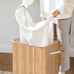 Market - Spalare si intretinere rufe - Uscatoare de rufe si accesorii - Cos de rufe din bambus, pliabil, cu captuseala detasabila lavabila, 72L, 40x30x60cm, natural - Infinity.ro