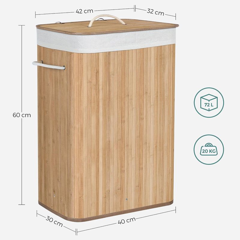 Market - Spalare si intretinere rufe - Uscatoare de rufe si accesorii - Cos de rufe din bambus, pliabil, cu captuseala detasabila lavabila, 72L, 40x30x60cm, natural - Infinity.ro