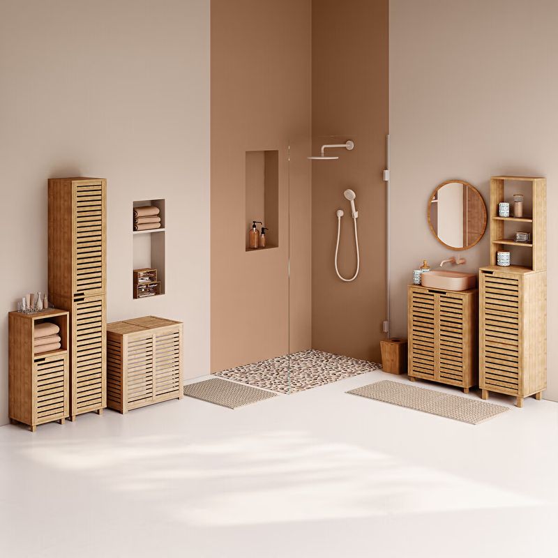 Casa si Gradina - Sanitare - Suporturi si accesorii baie - Accesorii baie - Dulap baie 5Five Sicela pentru lavoar, cu usi si rafturi, bambus si MDF, 60x28x80 cm, natur - Infinity.ro