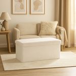 Casa si Gradina - Mobilier - Scaune si fotolii - Fotolii - Taburet pliabil Atmosphera Ezzio cu depozitare, 76x38x38 cm, blana artificiala, alb - Infinity.ro