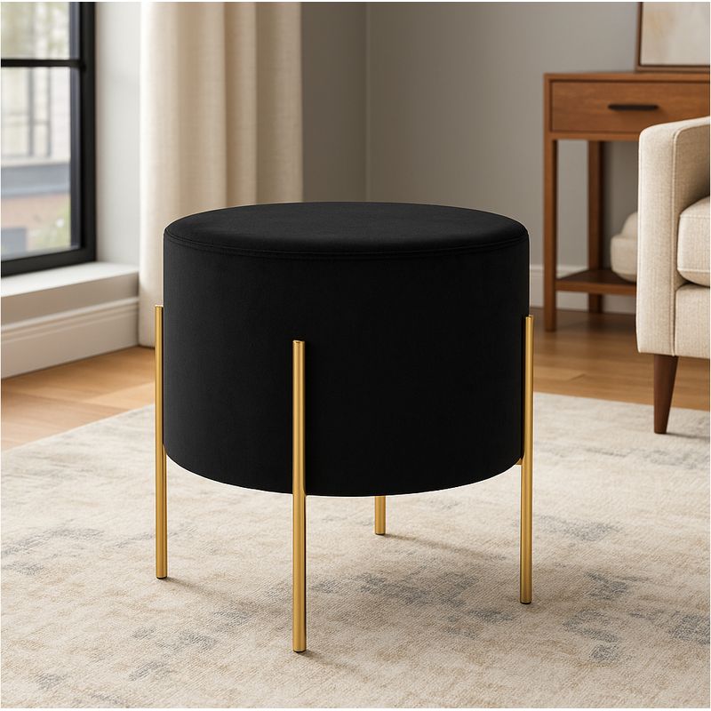 Casa si Gradina - Mobilier - Scaune si fotolii - Tabureti - Taburet rotund Atmosphera Ilyan, 34x40 cm, catifea si MDF, negru - Infinity.ro