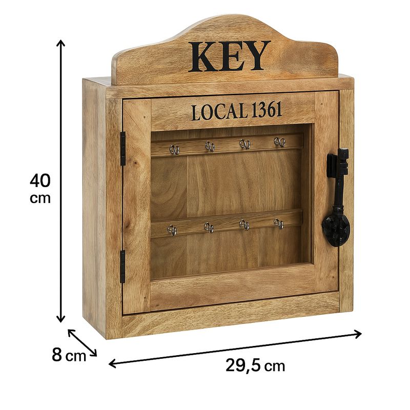Casa si Gradina - Mobilier - Organizare si depozitare - Cutii depozitare - Cutie de chei Atmosphera Amalia cu 10 carlige, 30x40 cm, lemn masiv, design vintage, natur - Infinity.ro