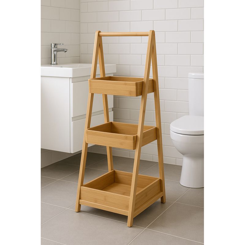 Casa si Gradina - Mobilier - Mobilier baie - Corpuri baie - Etajera 5Five Green Harmony 3 niveluri, din bambus, 30x25x78 cm, maro natur - Infinity.ro