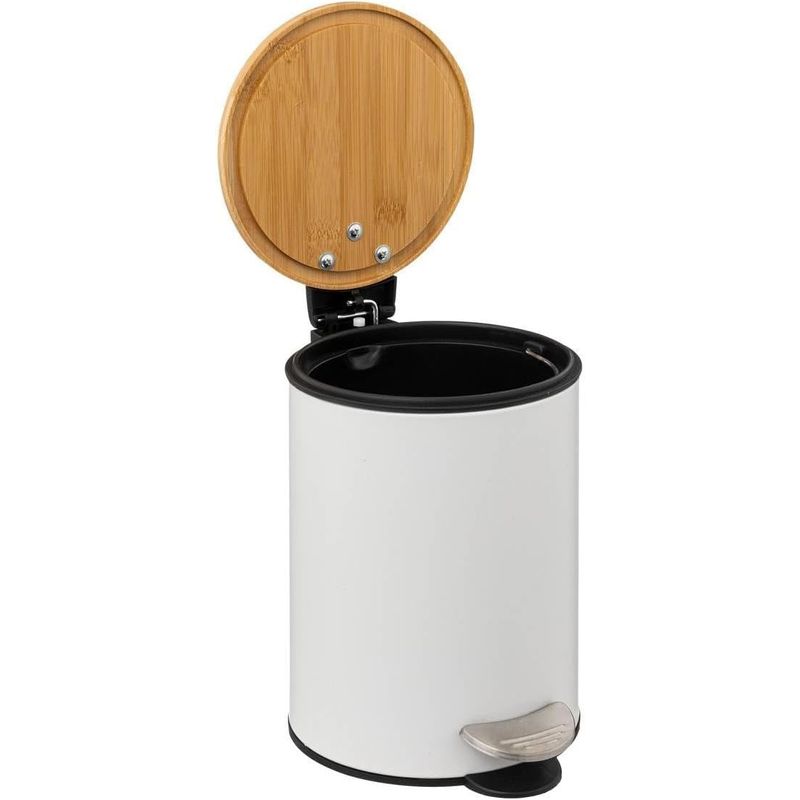 Casa si Gradina - Mobilier - Organizare si depozitare - Cosuri de gunoi - Cos gunoi 5Five Modern Color cu capac bambus si sistem soft-close, otel, polipropilena si bambus, 3L, 22x17x23 cm, alb - Infinity.ro