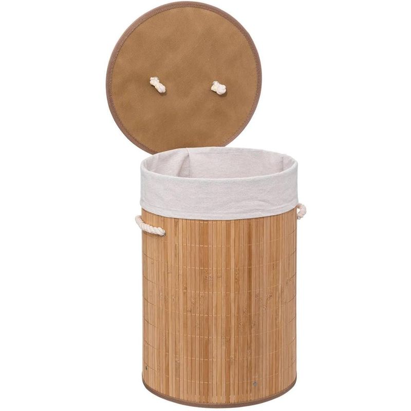 Market - Spalare si intretinere rufe - Uscatoare de rufe si accesorii - Cos rufe rotund 5Five Bambou cu capac, bambus, 48 litri, 35x50 cm, natur - Infinity.ro
