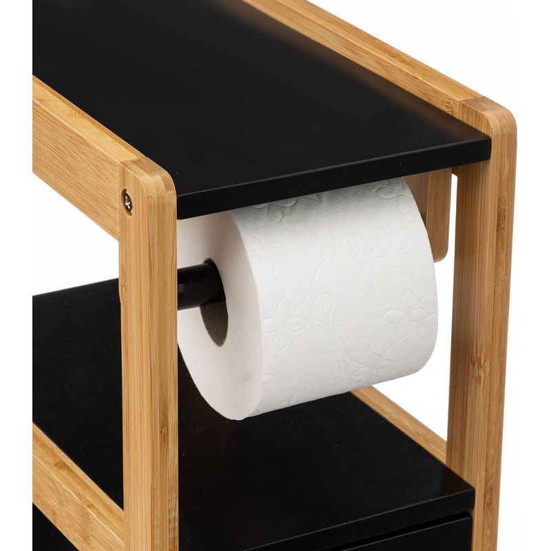 Casa si Gradina - Sanitare - Suporturi si accesorii baie - Accesorii baie - Suport hartie igienica 5Five Natureo cu dulapior, MDF, 33x20x80 cm, negru - Infinity.ro