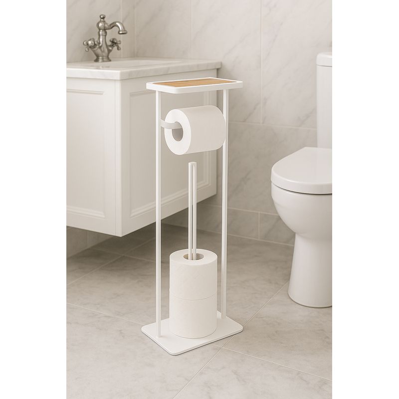 Casa si Gradina - Sanitare - Suporturi si accesorii baie - Accesorii baie - Suport hartie igienica 5Five cu raft depozitare, otel, 18x12x59 cm, alb - Infinity.ro