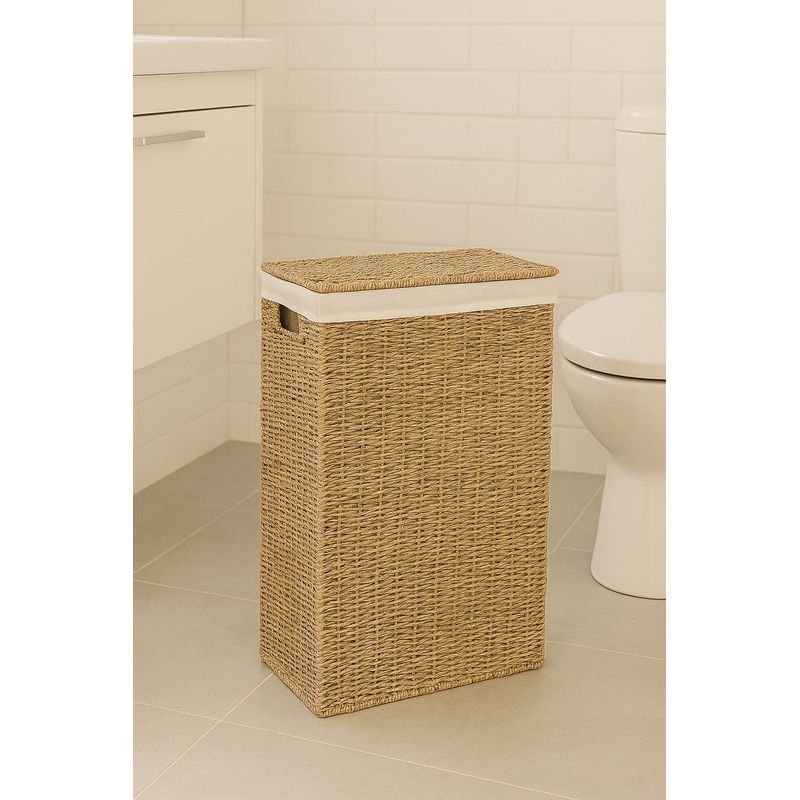 Market - Spalare si intretinere rufe - Uscatoare de rufe si accesorii - Cos rufe 5Five din trestie impletita, cadru metalic, 40 litri, 37x22x55 cm, maro - Infinity.ro