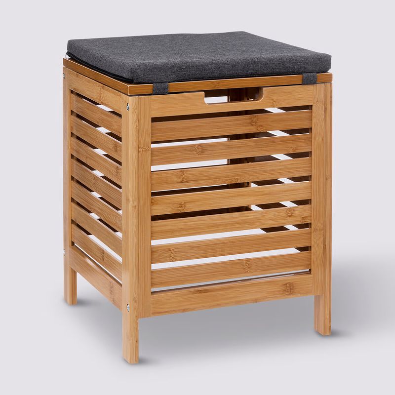 Casa si Gradina - Mobilier - Mobilier baie - Corpuri baie - Taburet multifunctional 5Five Sicela, spatiu depozitare, bambus, 35x35x49 cm, bej - Infinity.ro