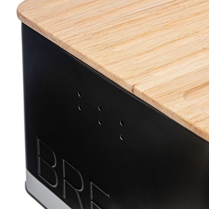 Casa si Gradina - Mobilier - Seturi de mobilier - Seturi bucatarie - Cutie paine 5Five Color Edition cu capac din lemn, include cutit, 33x21x15 cm, negru - Infinity.ro
