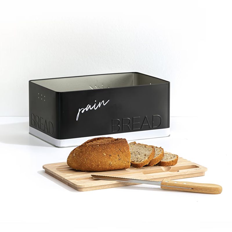 Casa si Gradina - Mobilier - Seturi de mobilier - Seturi bucatarie - Cutie paine 5Five Color Edition cu capac din lemn, include cutit, 33x21x15 cm, negru - Infinity.ro