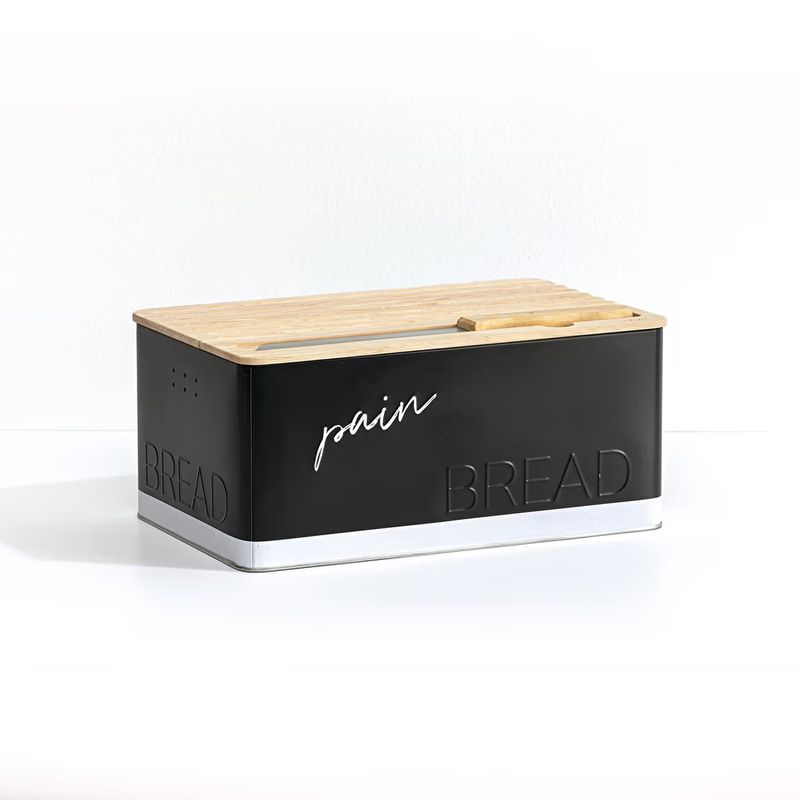 Casa si Gradina - Mobilier - Seturi de mobilier - Seturi bucatarie - Cutie paine 5Five Color Edition cu capac din lemn, include cutit, 33x21x15 cm, negru - Infinity.ro
