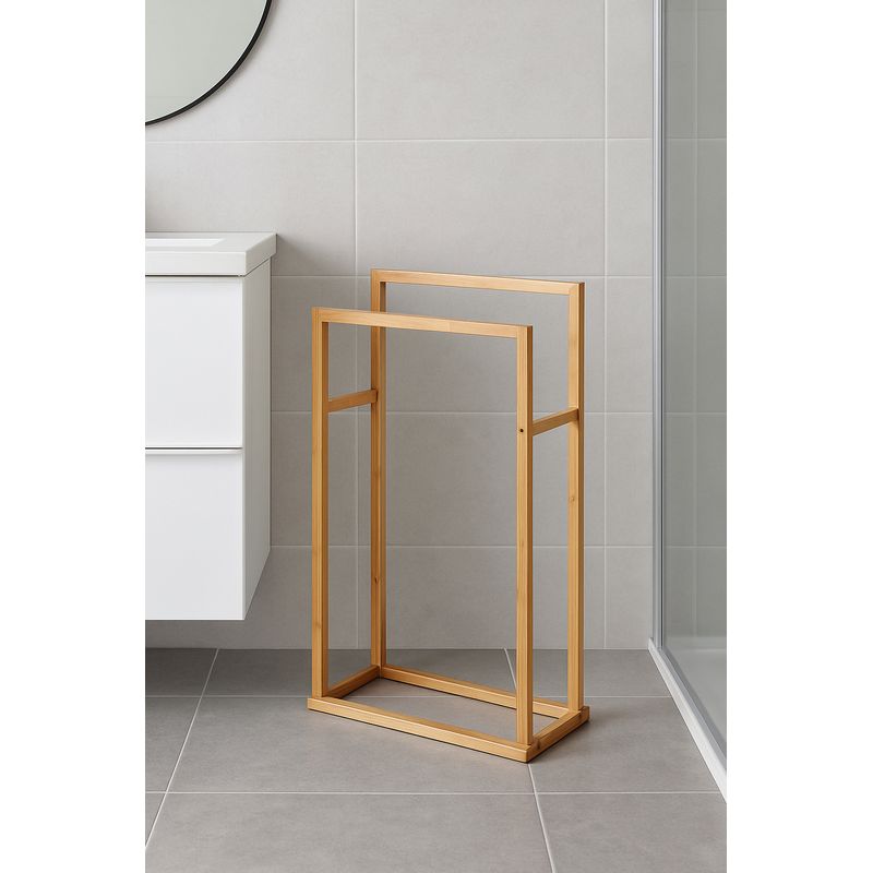 Casa si Gradina - Sanitare - Suporturi si accesorii baie - Accesorii baie - Suport prosoape 5Five Bamboo, 2 brate, bambus, 42x24x82 cm, maro - Infinity.ro