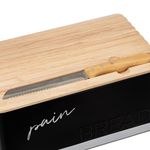 Casa si Gradina - Mobilier - Seturi de mobilier - Seturi bucatarie - Cutie paine 5Five Color Edition cu capac din lemn, include cutit, 33x21x15 cm, negru - Infinity.ro