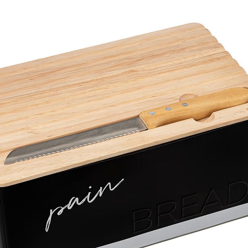 Casa si Gradina - Mobilier - Seturi de mobilier - Seturi bucatarie - Cutie paine 5Five Color Edition cu capac din lemn, include cutit, 33x21x15 cm, negru - Infinity.ro