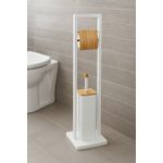 Casa si Gradina - Sanitare - Suporturi si accesorii baie - Accesorii baie - Suport WC cu perie 5Five Natureo, cu suport hartie igienica, metal si bambus, 20x20x80 cm, alb - Infinity.ro