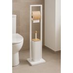 Casa si Gradina - Sanitare - Suporturi si accesorii baie - Accesorii baie - Suport WC cu perie 5Five Natureo, cu suport hartie igienica, metal si bambus, 20x20x80 cm, alb - Infinity.ro