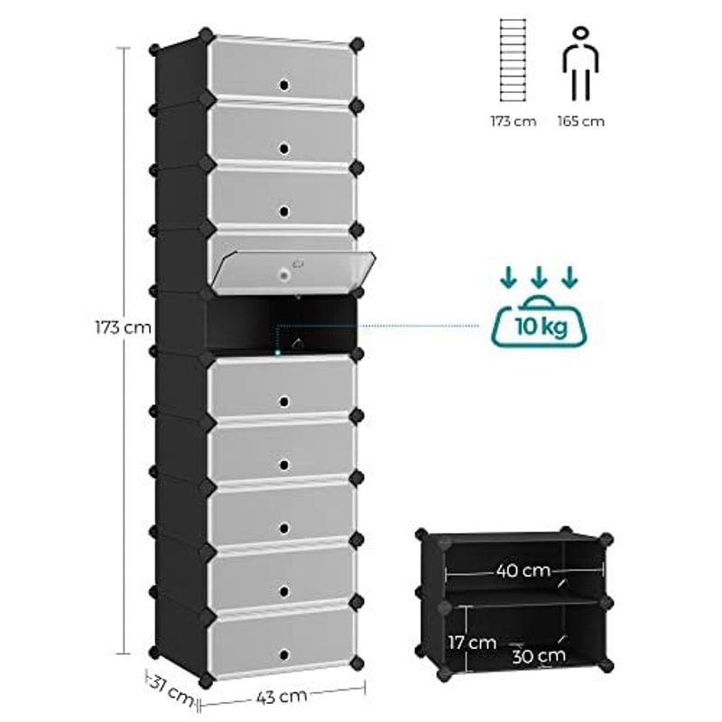 Casa si Gradina - Mobilier - Organizare si depozitare - Cutii depozitare - Dulap de depozitare pantofi modular, configurabil cu 10 compartimente, 43x31x173 cm, negru - Infinity.ro