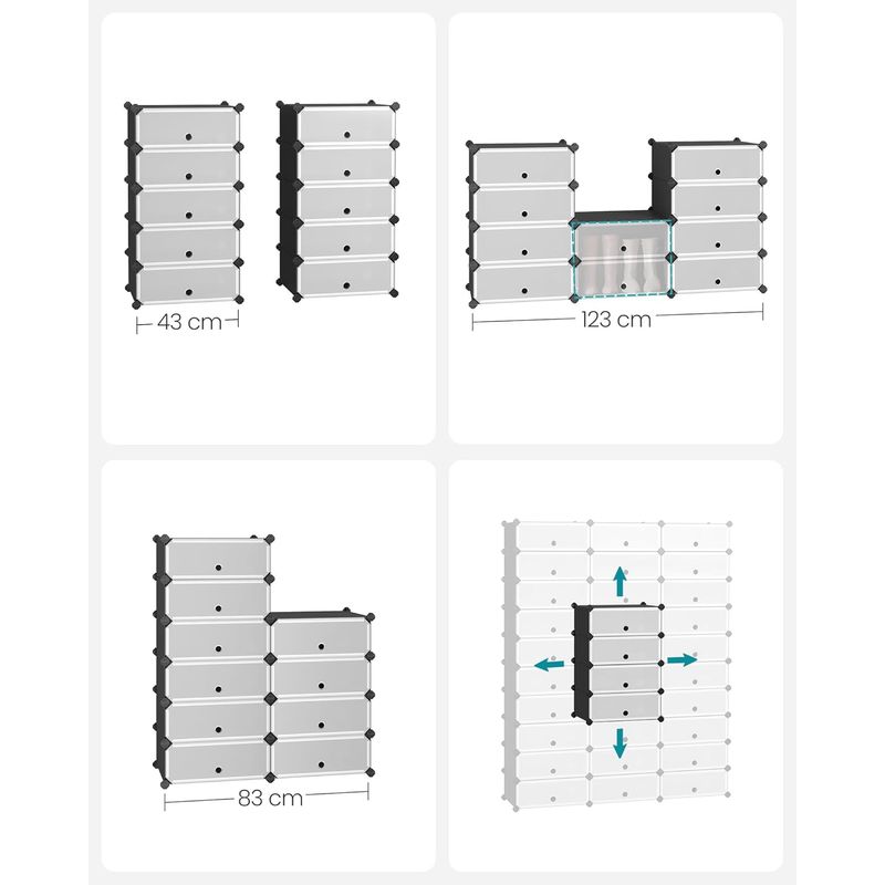 Casa si Gradina - Mobilier - Organizare si depozitare - Cutii depozitare - Dulap de depozitare pantofi modular, configurabil cu 10 compartimente, 43x31x173 cm, negru - Infinity.ro