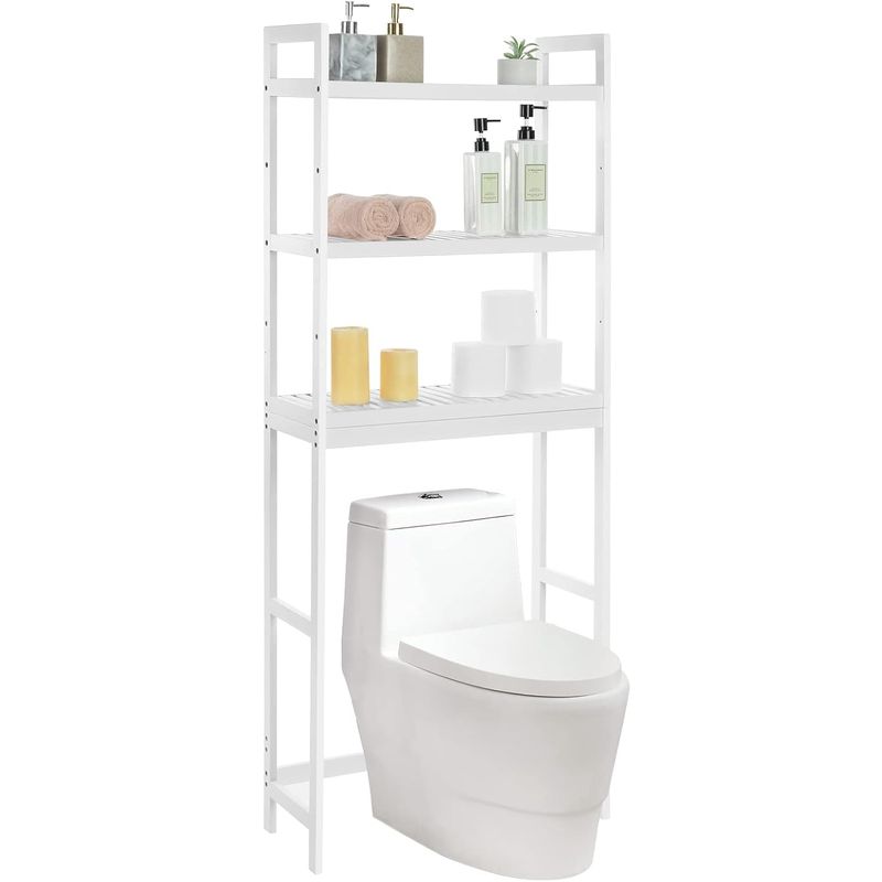 Casa si Gradina - Mobilier - Mobilier baie - Corpuri baie - Raft de depozitare pentru baie, suprapunere peste masina spalat sau vas WC, din bambus, rafturi reglabile, 26x63x163 cm - Infinity.ro