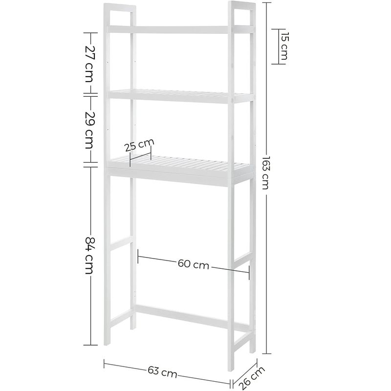 Casa si Gradina - Mobilier - Mobilier baie - Corpuri baie - Raft de depozitare pentru baie, suprapunere peste masina spalat sau vas WC, din bambus, rafturi reglabile, 26x63x163 cm - Infinity.ro